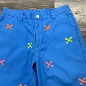 Vineyard Vines Cross Fishbones Blue Green Men 30 Flat Front Breaker Chino Shorts
